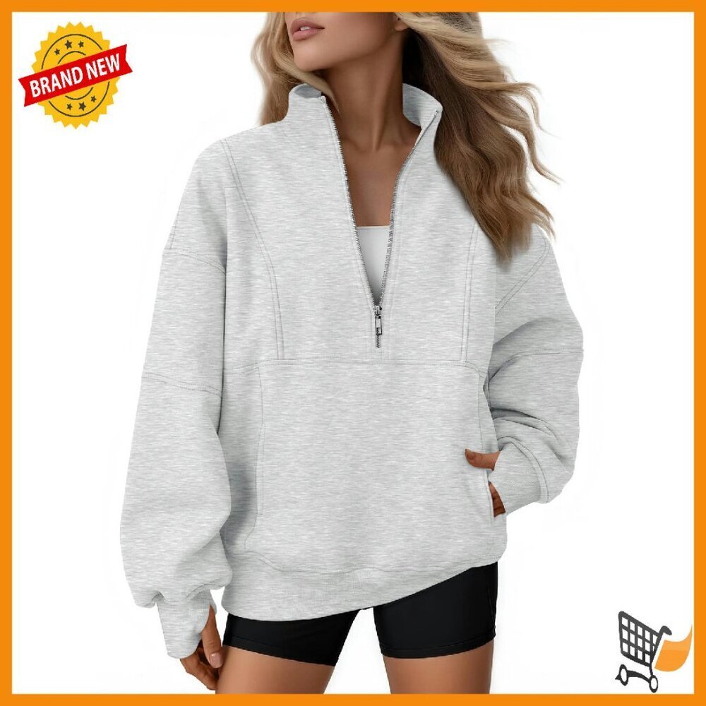 Oversized Quarter Zip Fleece Sweatshirt Mock Neck Pullover Hoodie